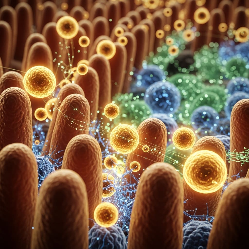 Intestinal villi and microbiome visualization