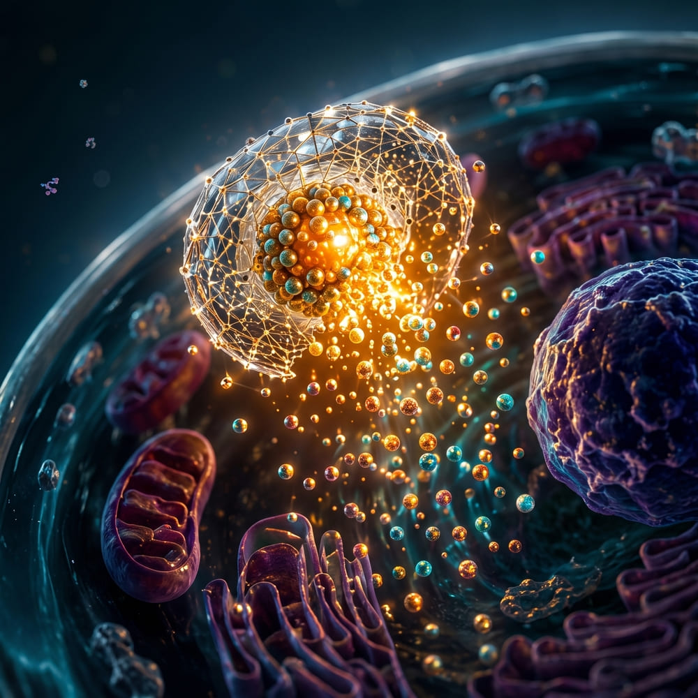 Conceptual golden PQNS vesicle illustrating active release