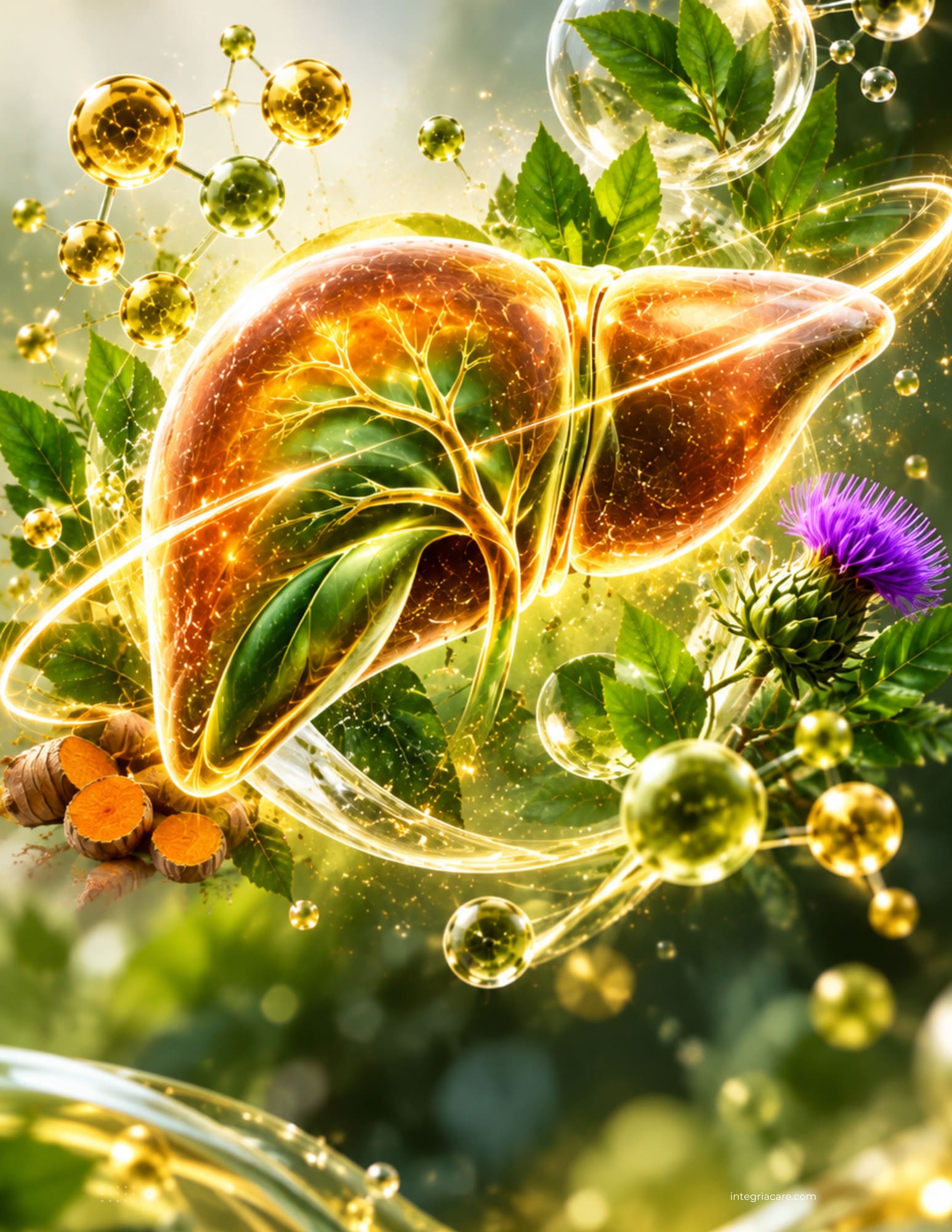 Milk thistle flower over a golden botanical rendering