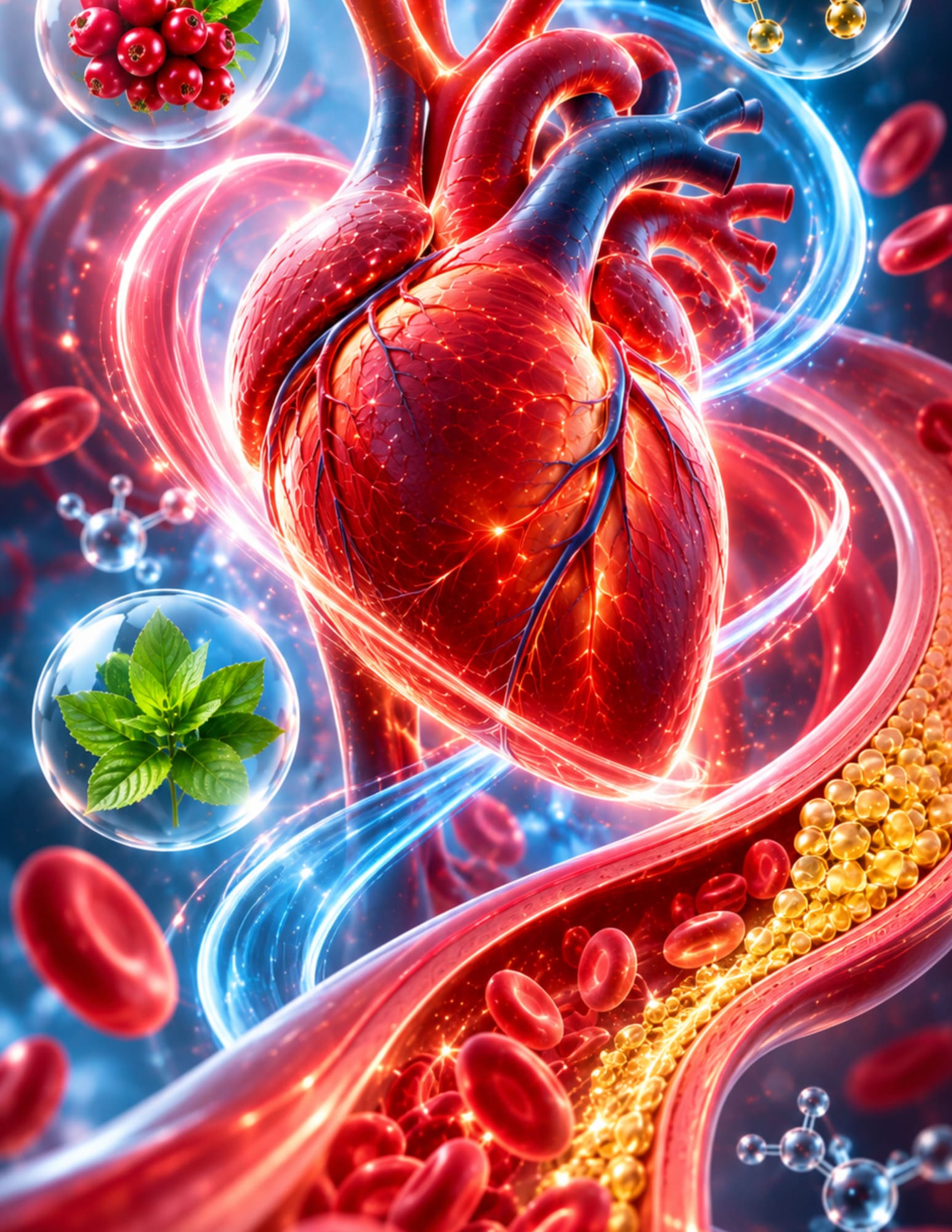 Heart and bloodstream rendering with lipid nanosphere illustration
