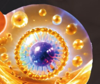 Illustration of a nanoparticle surrounded by bile-salt micelles, from the Q-Oxivia sales sheet